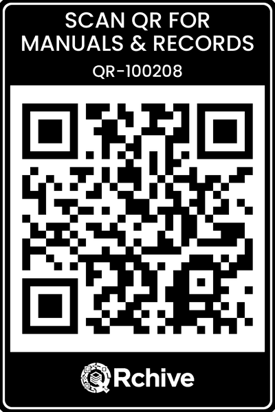 The QRchive sticker — 3 by 2 inch weatherproof polyester label with QR code and product ID